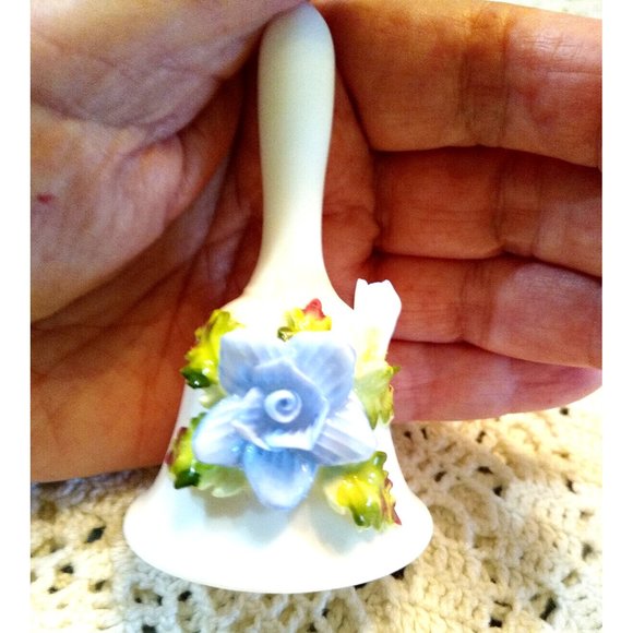 Bell Miniature Bone China White Bell with Blue Flower Green Leaves Napco Ware - Picture 1 of 5